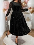 Plus Size Women's Long Sleeve Lace Patchwork Evening Dress