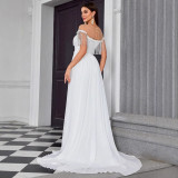Women's White Small Train Beach Church Wedding Dress Formal Party Ball Gown