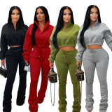 Women Fall and Winter Zipper Hoodies and Pants Sports Two Piece Set