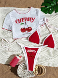 Women's Short Sleeve Slim Print T-shirt Sexy Two Pieces Bikini Two Three-Piece  Swimsuit