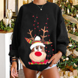 Christmas Women's Two Cute Reindeer Print Round Neck Top