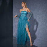 Women's Off Shoulder Mesh Luxury Ball Evening Gown Dress