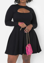 Women's Hollow-out Solid Color Slim Waist Slim Fit Chic Sexy Dress