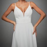 Women's V-Neck Strap Lace Low Back Formal Party Bridesmaid Evening Gown