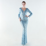 Formal Party Luxury Sequin V-Neck Mermaid Evening Gown Long Dress