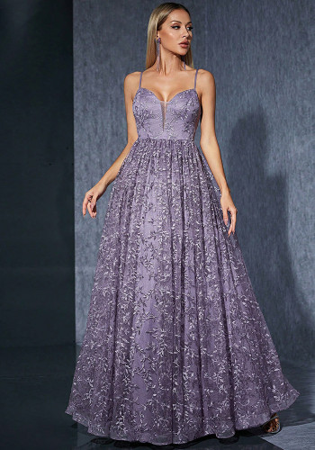 Women's Strap Fashion Bridesmaid Party Embroidered Dress