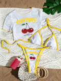 Women's Short Sleeve Slim Print T-shirt Sexy Two Pieces Bikini Two Three-Piece  Swimsuit