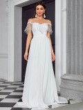 Women's White Small Train Beach Church Wedding Dress Formal Party Ball Gown