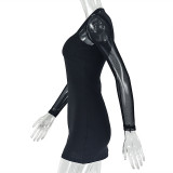 Women's Solid Color Slim Sexy Mesh Patchwork Long Sleeve Bodycon Short Dress
