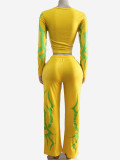 Women's Autumn/Winter Casual Sporty Print Color-Block Fashion Two-Piece Pants Set