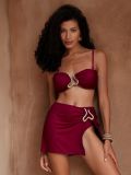 Women's High-Waist Bottoms Three-Piece Set Solid Color Bikini Swimwear