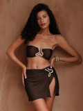 Women's High-Waist Bottoms Three-Piece Set Solid Color Bikini Swimwear