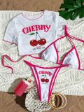 Women's Short Sleeve Slim Print T-shirt Sexy Two Pieces Bikini Two Three-Piece  Swimsuit