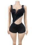 Women's Lace-Up Sexy Crop Asymmetrical Sleeveless T-Shirt Jumpsuit