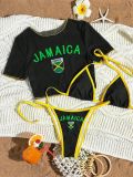 Women's Short Sleeve Slim Print T-shirt Sexy Two Pieces Bikini Two Three-Piece  Swimsuit