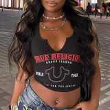 Fashion Printed Letter V-Neck Vest