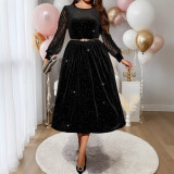 Plus Size Women's Long Sleeve Lace Patchwork Evening Dress