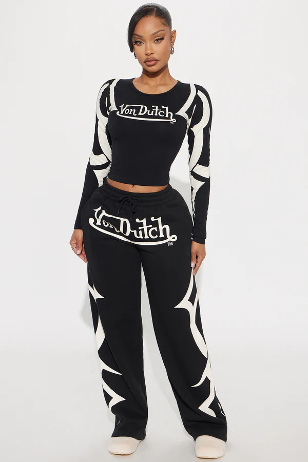 Women's Autumn/Winter Casual Sporty Print Color-Block Fashion Two-Piece Pants Set