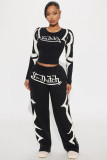 Women's Autumn/Winter Casual Sporty Print Color-Block Fashion Two-Piece Pants Set