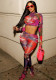 Women Spring Printed Sexy See-Through Top and Pants Two-Piece Set