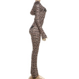 Women Autumn/Winter Hooded Leopard Print Letter Print Long-Sleeve Top and Pants Two-Piece Set