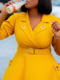 Plus Size Women Winter Sexy Elegant Turndown Collar Solid Dress