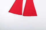 Women Autumn/Winter Christmas Long-Sleeve Round Neck T-Shirt and Color-Blocked Pants Two-Piece Set