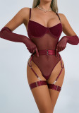 Women Sexy Halter Leg Ring Bodysuit Mesh See-Through Underwire Lingerie