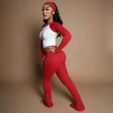 Women Autumn/Winter Christmas Long-Sleeve Round Neck T-Shirt and Color-Blocked Pants Two-Piece Set