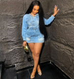 Women Stretchy Denim Pocket Dress