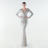 Formal Party Luxury Sequin V-Neck Mermaid Evening Gown Long Dress