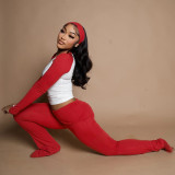 Women Autumn/Winter Christmas Long-Sleeve Round Neck T-Shirt and Color-Blocked Pants Two-Piece Set