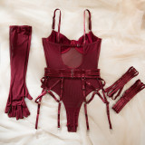 Women Sexy Halter Leg Ring Bodysuit Mesh See-Through Underwire Lingerie