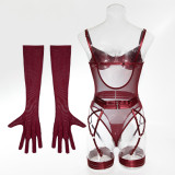 Women Sexy Halter Leg Ring Bodysuit Mesh See-Through Underwire Lingerie