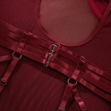 Women Sexy Halter Leg Ring Bodysuit Mesh See-Through Underwire Lingerie