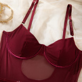 Women Sexy Halter Leg Ring Bodysuit Mesh See-Through Underwire Lingerie