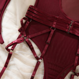 Women Sexy Halter Leg Ring Bodysuit Mesh See-Through Underwire Lingerie