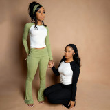 Women Autumn/Winter Christmas Long-Sleeve Round Neck T-Shirt and Color-Blocked Pants Two-Piece Set