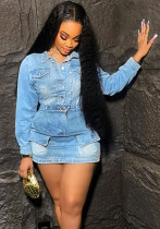 Women Stretchy Denim Pocket Dress