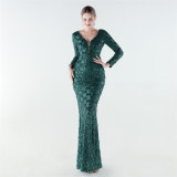 Formal Party Luxury Sequin V-Neck Mermaid Evening Gown Long Dress