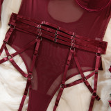 Women Sexy Halter Leg Ring Bodysuit Mesh See-Through Underwire Lingerie