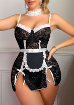 Women Sexy Lace Lace - Up Slit with Neck Ring Backless Camisole Maid Dress