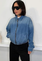 Women Casual Long-Sleeved Zipper Denim Jacket