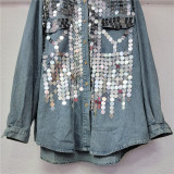 Women Sequined Denim Shirt Top