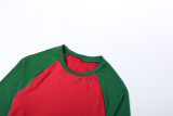 Women Autumn/Winter Christmas Long-Sleeve Round Neck T-Shirt and Color-Blocked Pants Two-Piece Set