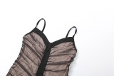 Women Autumn V-Neck Sexy Mesh Patchwork Ruffled Camisole Bodycon Dress