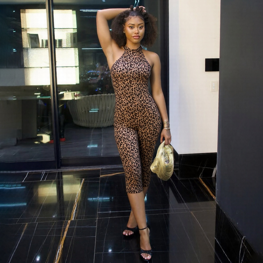 Printed Sleeveless Backless Jumpsuit for Autumn Casual Wear