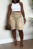 Women Spring Summer Ripped Cargo Pocket Denim Shorts