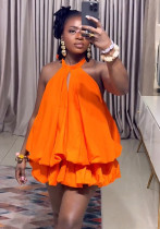 Women Autumn Sleeveless Halter Neck Tie-Up Backless Dress