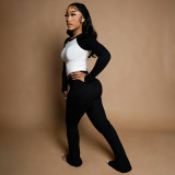 Women Autumn/Winter Christmas Long-Sleeve Round Neck T-Shirt and Color-Blocked Pants Two-Piece Set